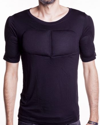 Padded Undershirt Long Sleeve Black fake muscle t shirt 01